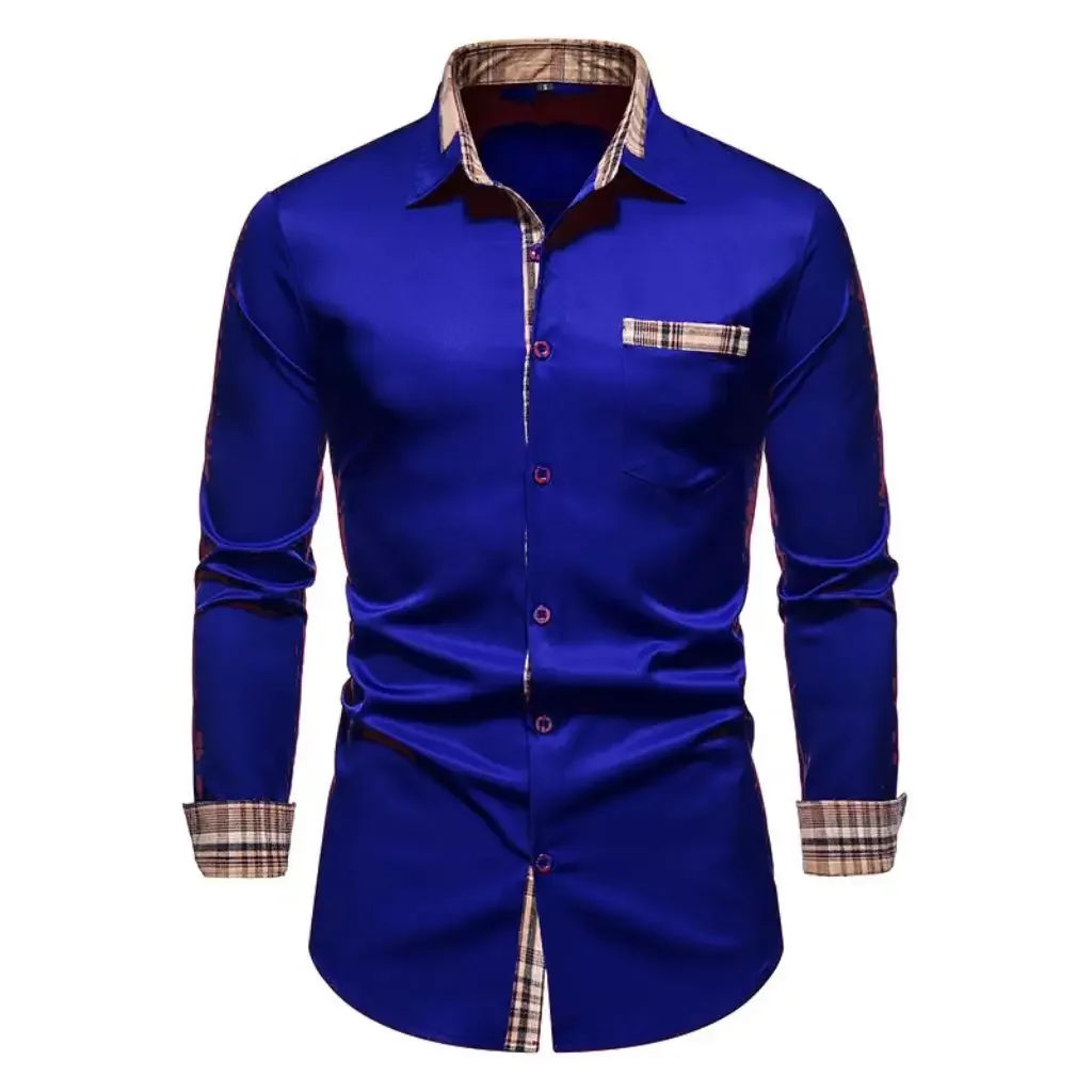 Popular Men's Color-blocked Casual Long-sleeved Formal Shirt Men's Slim Plaid Luxury Shirt Extra Large Size Xs-6xl