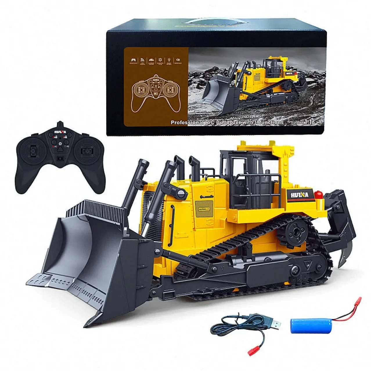 1:16 11 Channels Remote Control Bulldozer Huina 1554 Heavy Duty Bulldozer Kids R/c Engineering Car Christmas Gift