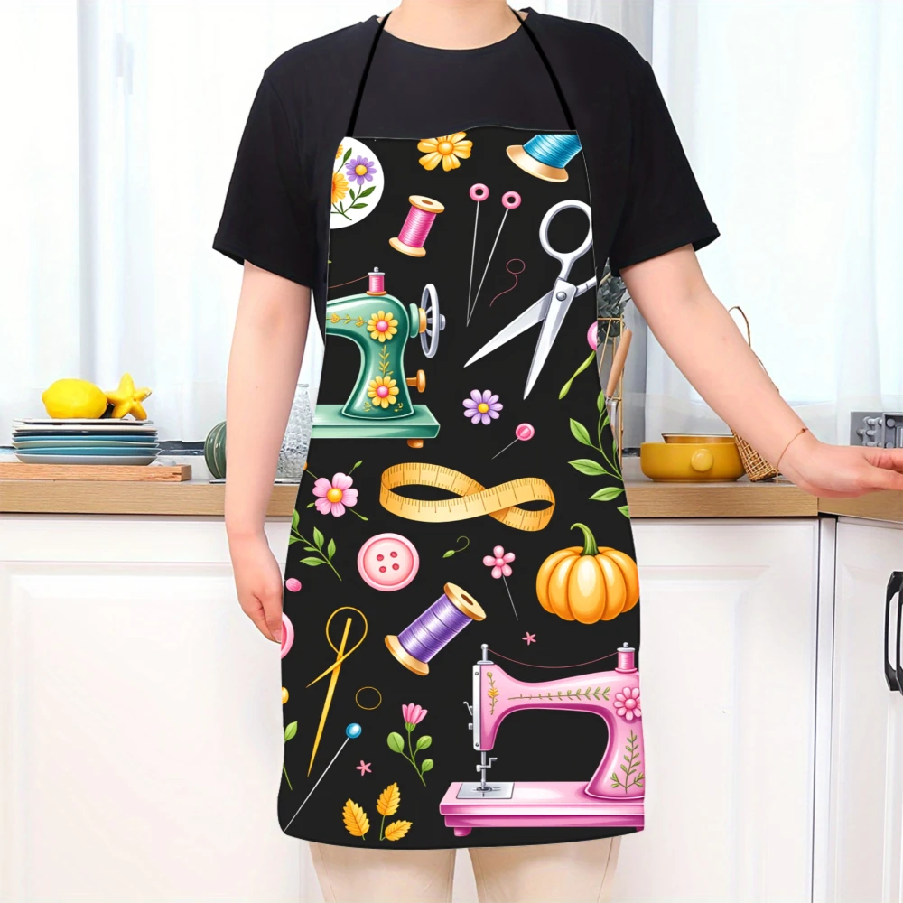 Sewing Apron With Sewing Machine Scissors Thread And Buttons Design For Crafters And Tailors