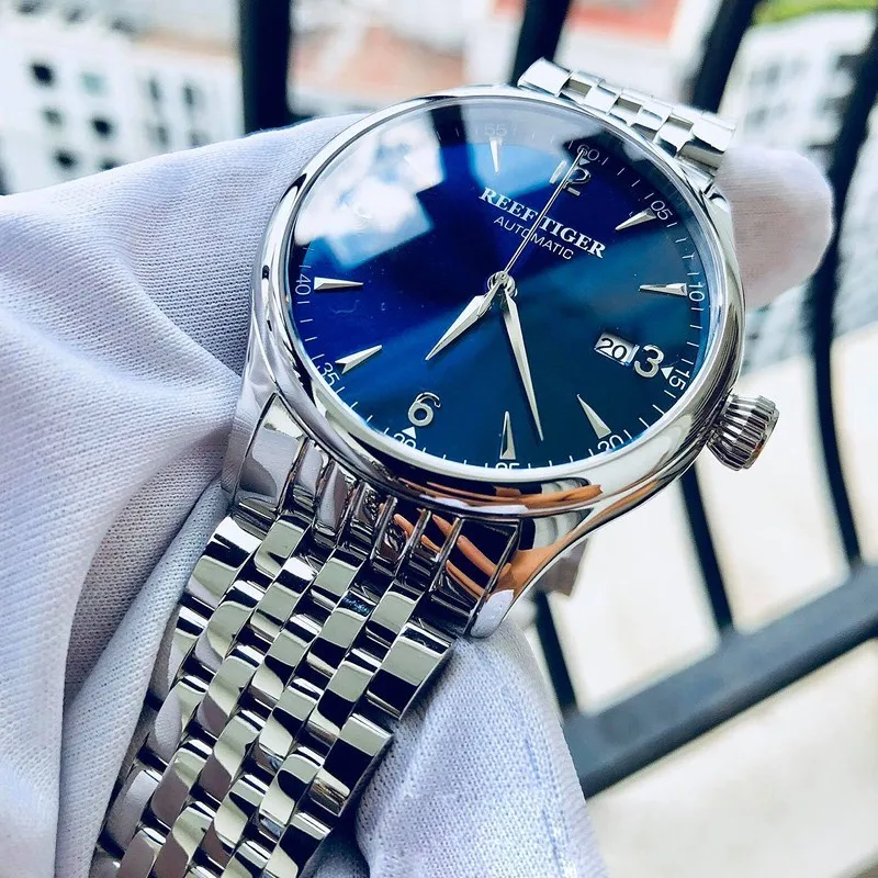 Reef Tiger Classic For Mens Watch Automatic Swiss Mechanical Movement Casual Wristwatch With Date Sapphire Crystal Free Shipping