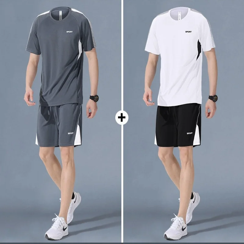

Sports suit men's summer ice silk quick drying clothes short sleeved t-shirt outdoor running fitness