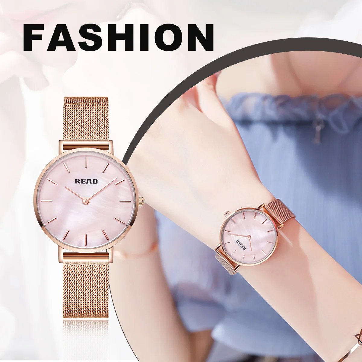 READ Ladies Analog Watch | Slim Round Dial | Stainless Steel Mesh Bracelet | 30M Water Resistant Daily Fashion Women Watch