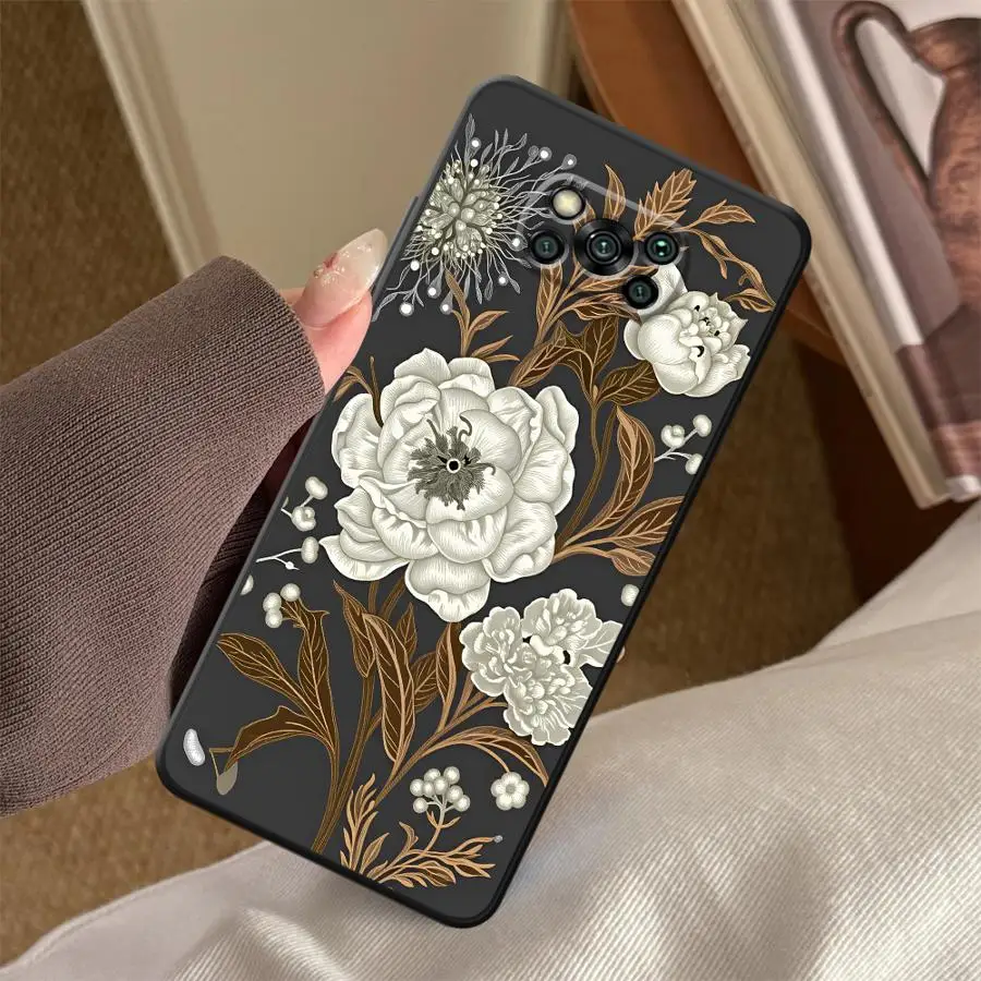 White Silver Lotus Case for Xiaomi Poco F8 F3 X3 X4 X5 X7 Pro C75 C50 F1 C61 M3 M4 M7 M5 Funda Phone Cover C71 view 5