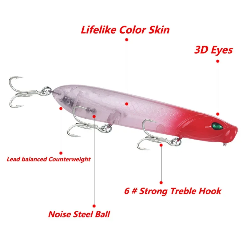 1 Pc Floating Pencil Fishing Lures 10cm 17.5g Topwater Popper Wobblers Tackle with Hooks Artificial Bait for Sea Bass Pike