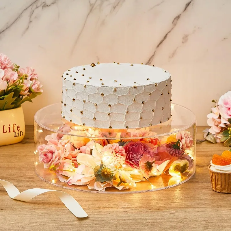 Acrylic Fillable clear Cake Stand for wedding Birthday Party Baby Show Cheesecake Chocolate MoussePastry Display Box With lights