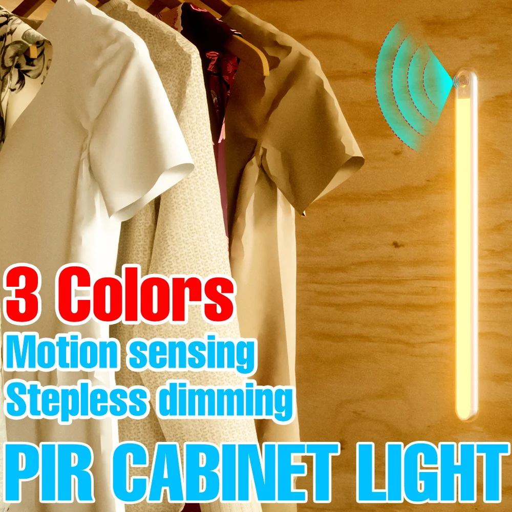 LED Cabinet Lamp PIR Motion Sensor Rechargeable Portable Light Bar Indoor Nightlight Stairs Room Closet Wardrobe Lighting