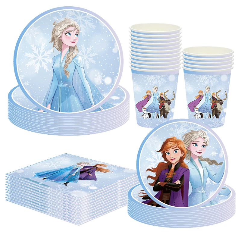 Juego de suministros de fiesta de Frozen, vajilla desechable con tema de princesa Anna y Elsa, decoraciones de cumpleaños para niñas