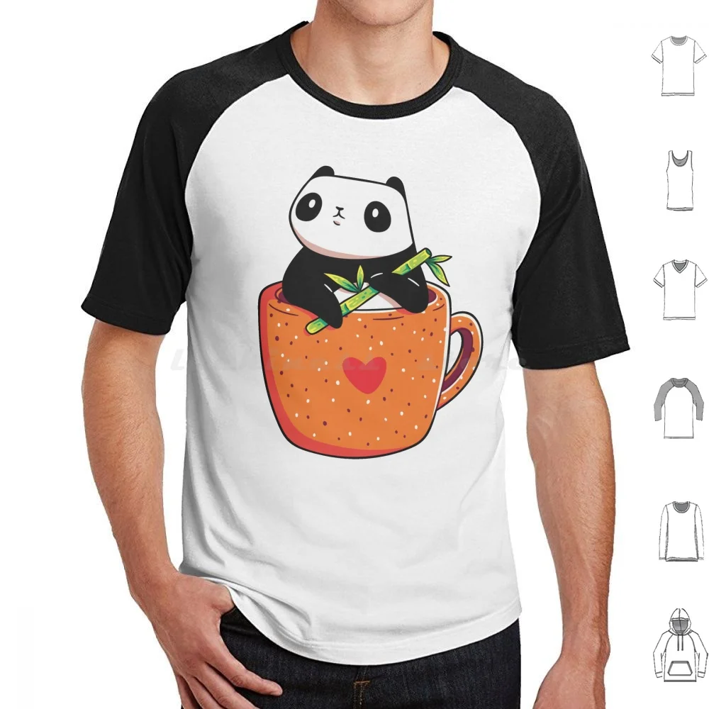 Cute Coffee Panda T Shirt 6xl Cotton Cool Tee Kawaii Panda Coffee Cup I Love Pandas Chibi Animals Bear Bamboo Stick Vegan Tea