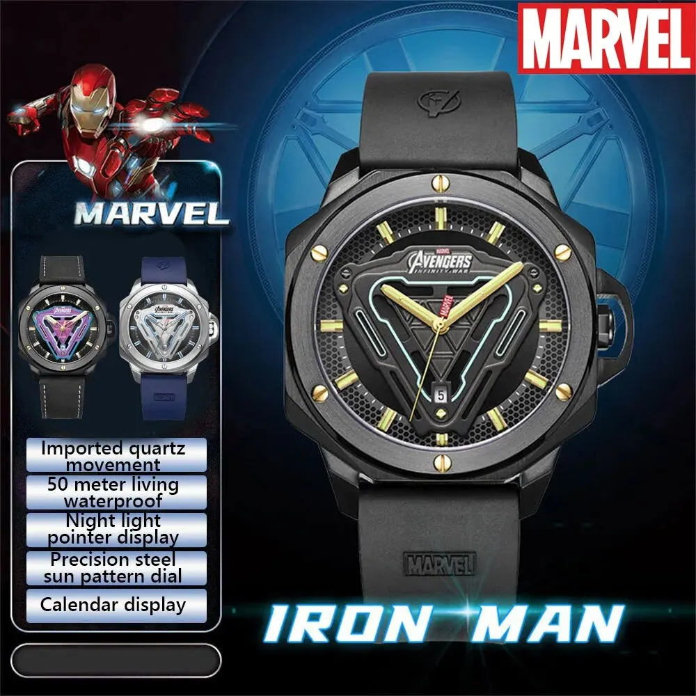 Disney Marvel Watches Iron Men Quartz Casual Wristwatches Energy Reactor Coated Glass 50M Waterproof Clcok Gift