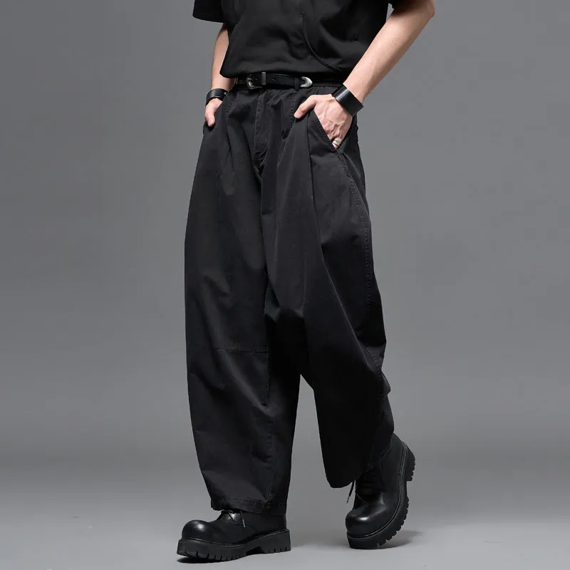 High Quality Washed Cotton Retro Loose Wide Leg Matchet Pants Men's Spring and Summer Straight Fashion All-Match Trousers