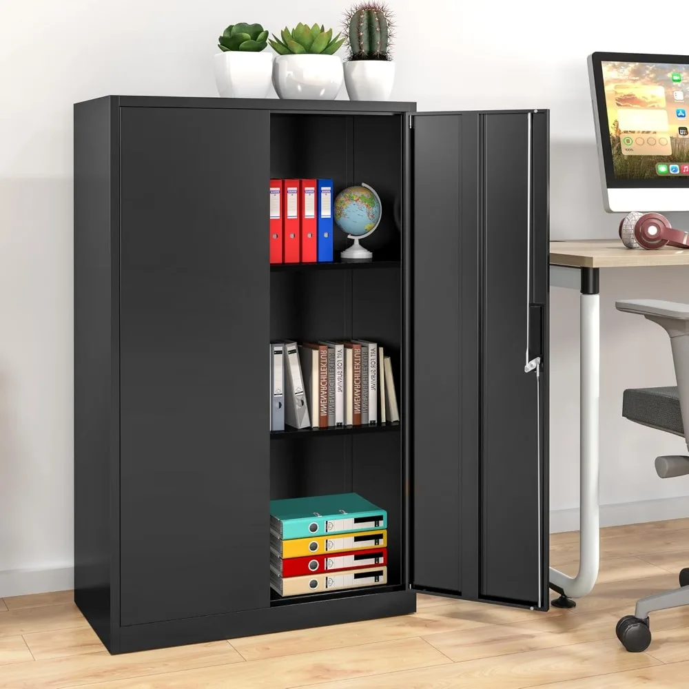

42" Folding Metal Storage Cabinet with Lock, 2 Doors, and Adjustable Shelves for Office, Home, or Garage