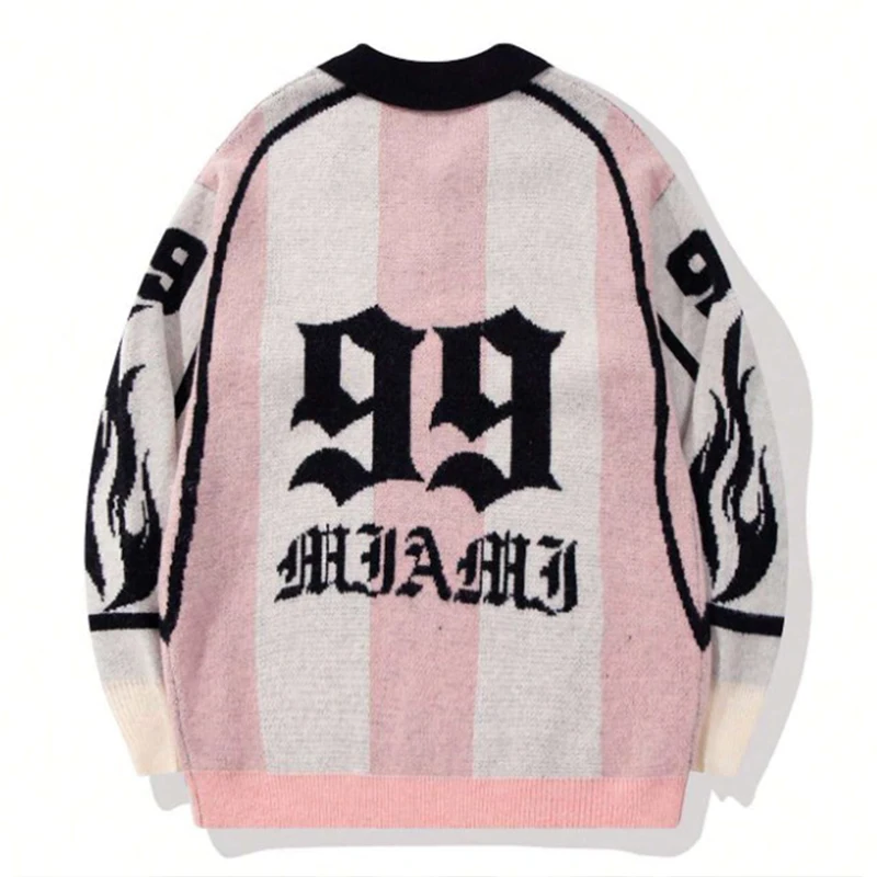 2024 Cross border Foreign Trade American Retro Trendy Brand Letter Jacquard Knitted Sweater Autumn New Knitted Sweater