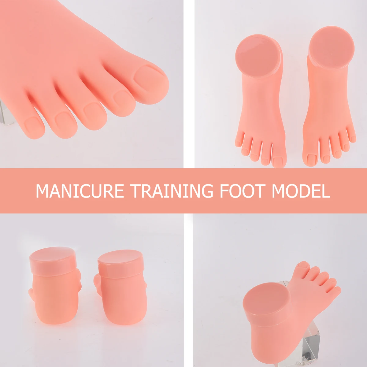 

2 pcs Manicure Foot Model Nail Art Practice Silicone Training Tool Real Touch Lightweight Professional for Beginners