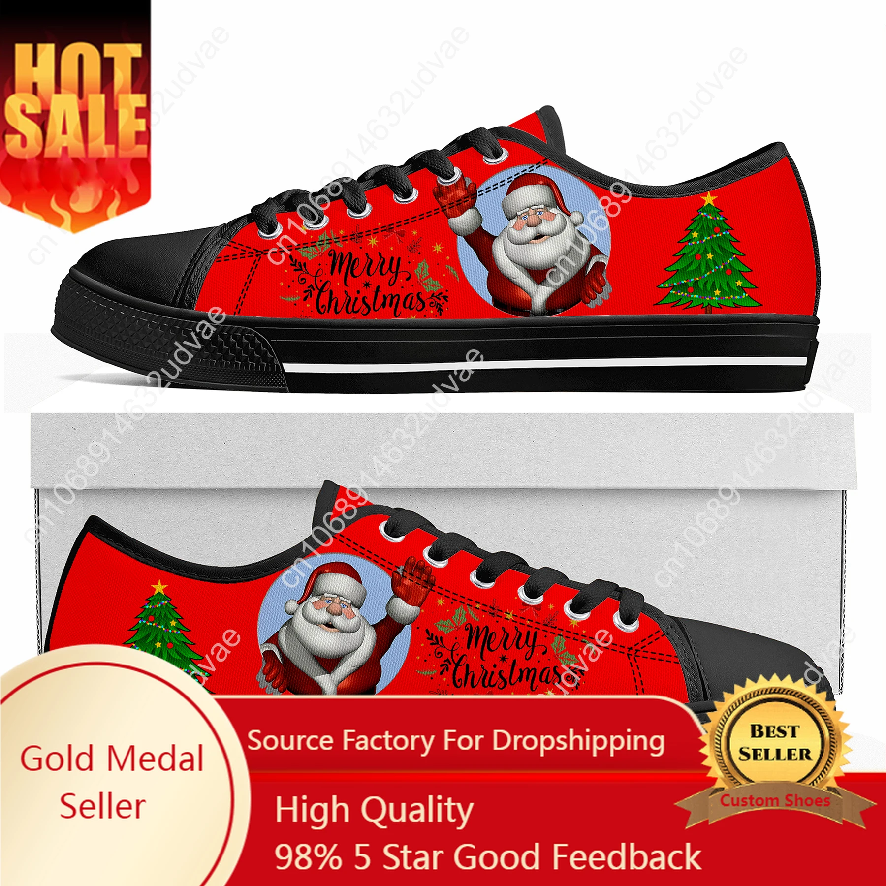 Santa Claus Merry Christmas Snowflake Low Top Sneakers Mens Womens Teenager Canvas High Quality Sneaker Couple Shoes Custom Shoe