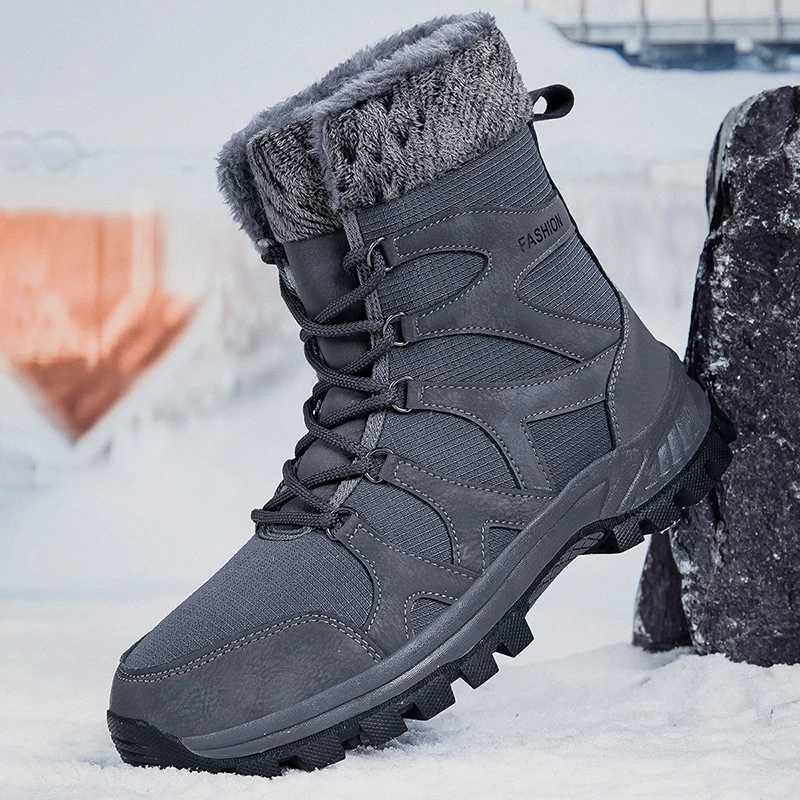

Brand Unisex Winter Boots Plush Warm Men's Hiking Shoes Waterproof Leather Women Snow Boots Fashion Sneaker Men Work Ankle Boots