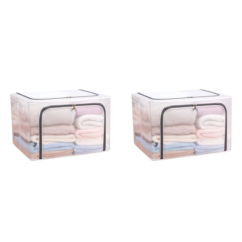 2X Cloth Clothes Steel Frame Transparent Storage Box Bed Sheet Blanket Pillow Shoe Rack Container Foldable Case C