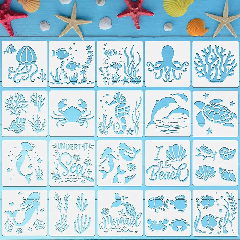 Sea Ocean Creatures Stencils for Painting Kids Drawing Toys Cartoon Sea Animal DIY Pattern Templates Paint On Wall Floor Decor