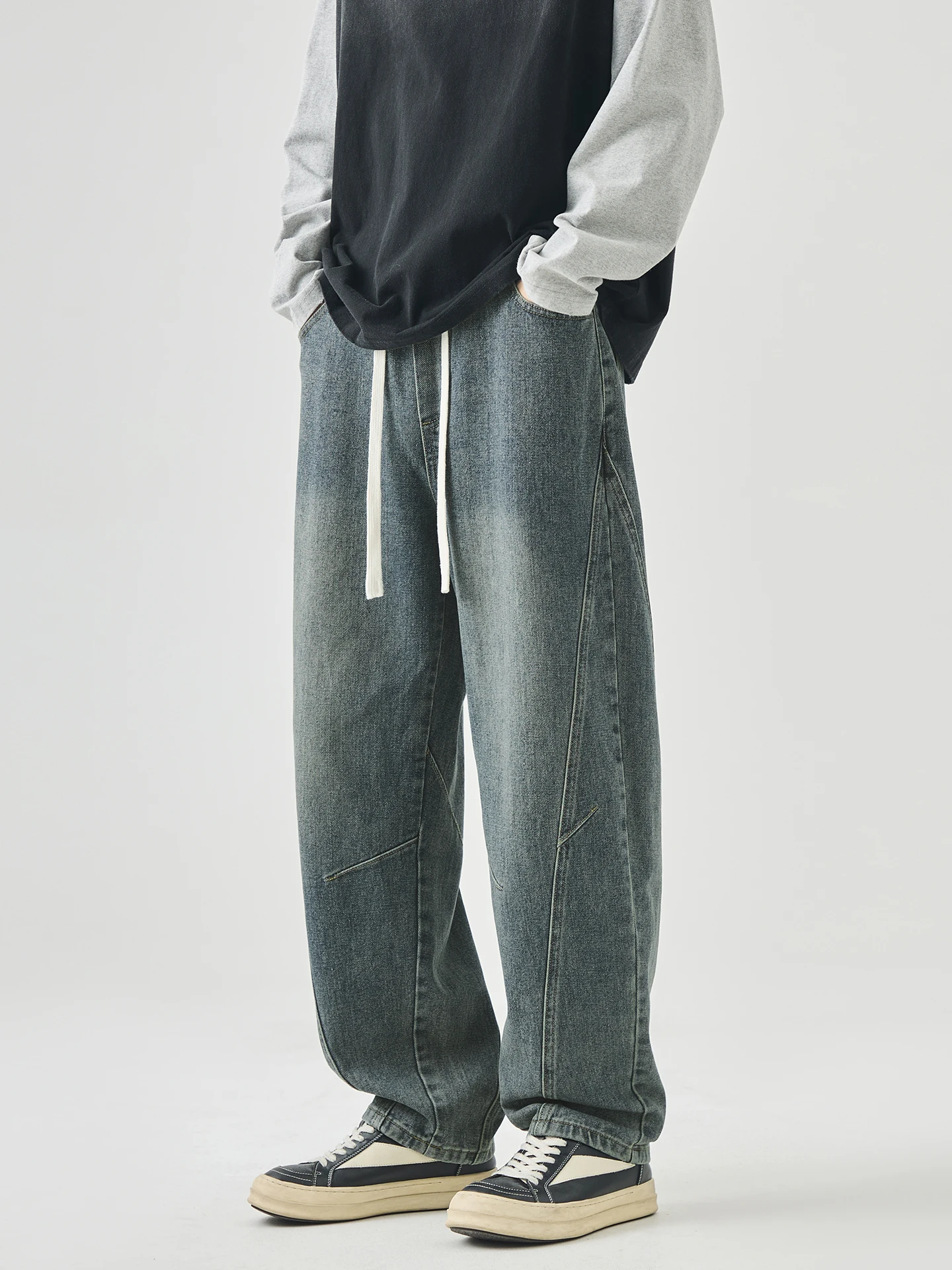 

Boyue Men's Workwear Sle High Waist Straight Leg Jeans with Dstring Water Waed Casual Faion Brand Large Size Street ...