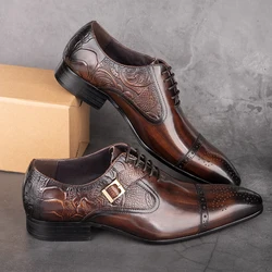 Nice Men Black Brown Leather Oxford Brogue Dress Shoes Office mens leather Mens Pair with suit jeans Side Lace Up Buckle stylish