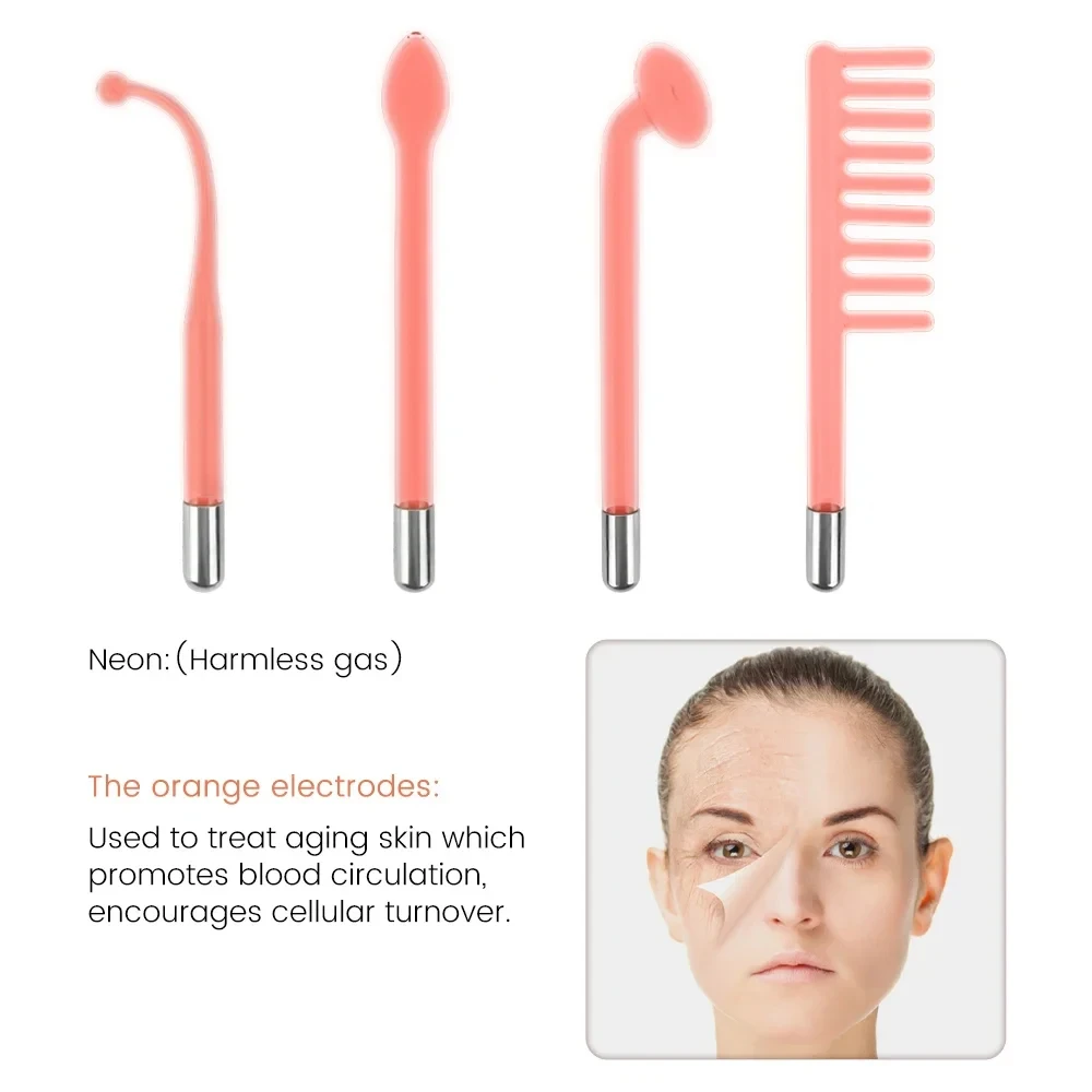 Portable Handheld High Frequency Skin Therapy Wand Machine for Acne Massage Skin Rejuvenation Tightening Wrinkle Reducing Tool