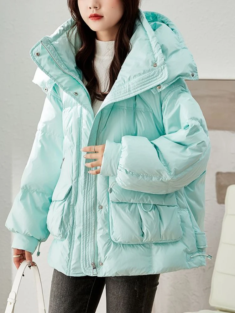 Parka casual feminina com capuz, jaqueta solta de inverno, jaqueta curta de algodão acolchoada, casaco coreano, novo, 2024