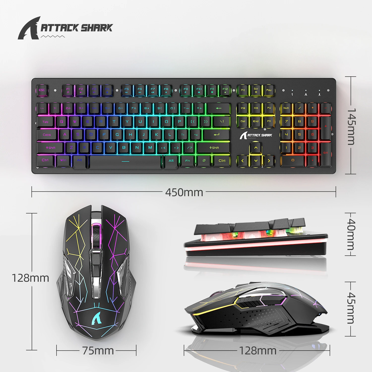 Attack Shark T3 RGB Wireless Keyboard and Mouse Kit Metal Panel Illuminated Keyboard Artificial Body Design Wireless Mouse