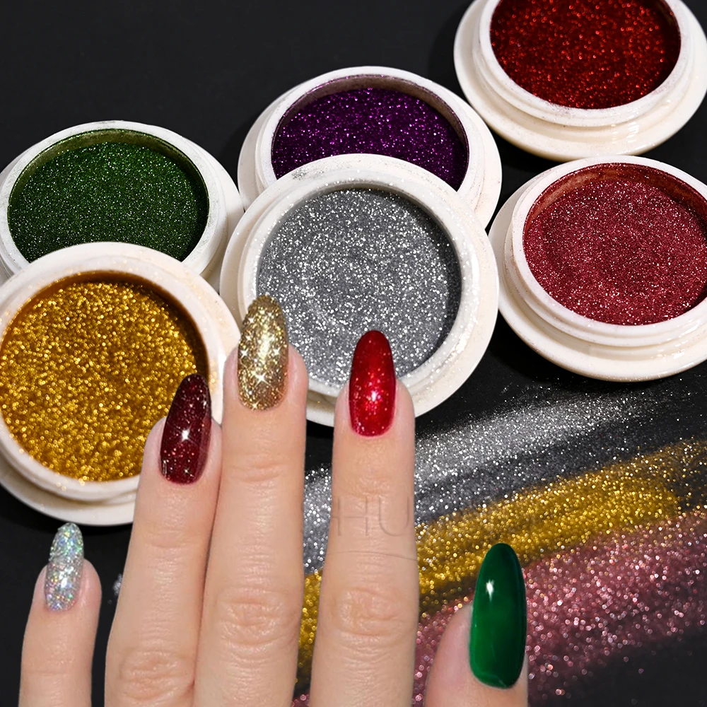6Jars Christmas Magic Mirror Nail Glitter Powder Red Green Classic Metallic Chrome Nail Powder for Xmas Manicure Rubbing Pigment - Image 3