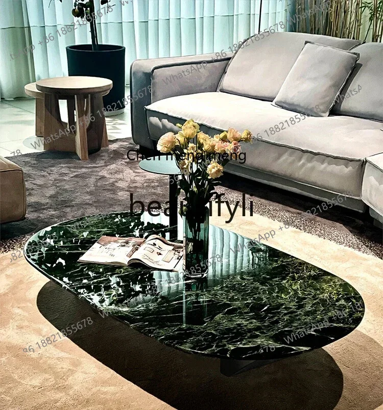 2003 Natural large flower green luxury stone minimalist coffee table rectangular light luxury living room natural marble coffee