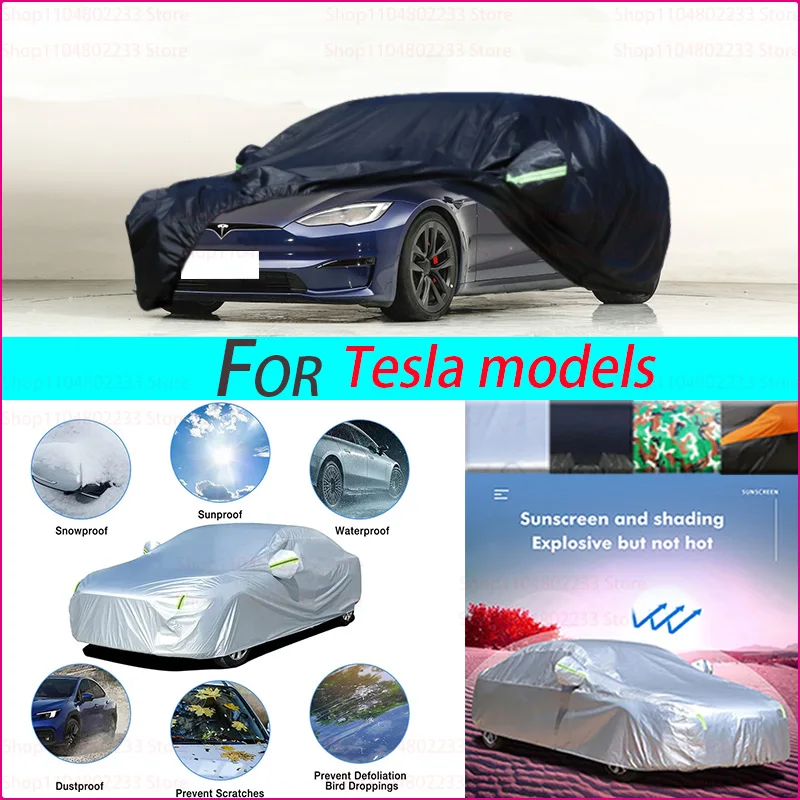 

Black Heavy Duty Car Cover Waterproof All Weather, Full Exterior Cover Outdoor Snow Sun Uv Protection For Tesla Models