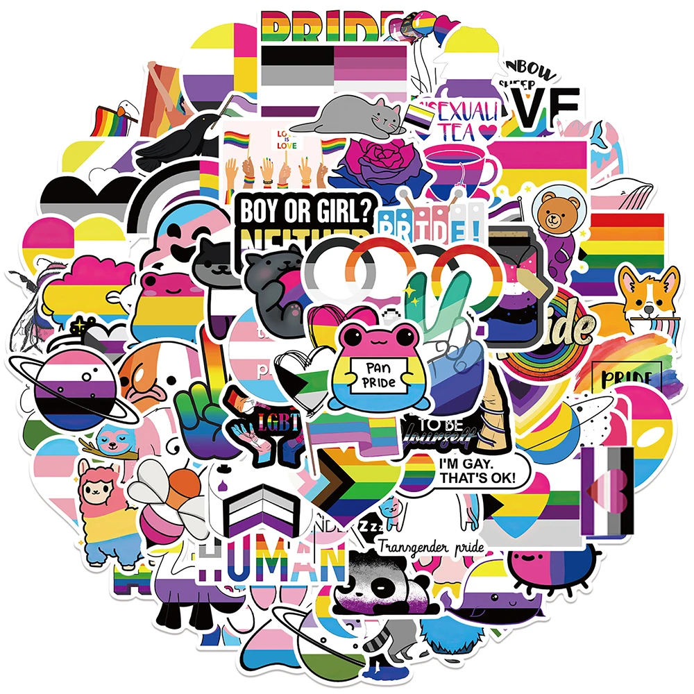 10/30/50/100pcs Mix LGBT Rainbow Lesbian Bisexual Pansexual Transgender Stickers Cartoon Decal Skateboard Phone Laptop Sticker