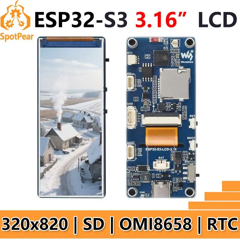 

ESP32-S3 Макетная плата 3,16-дюймовый ЖК-дисплей 3,16-дюймовый экран SD-слот 320×820 RGB LED ST7701 Waveshare ESP32-S3-LCD-3.16