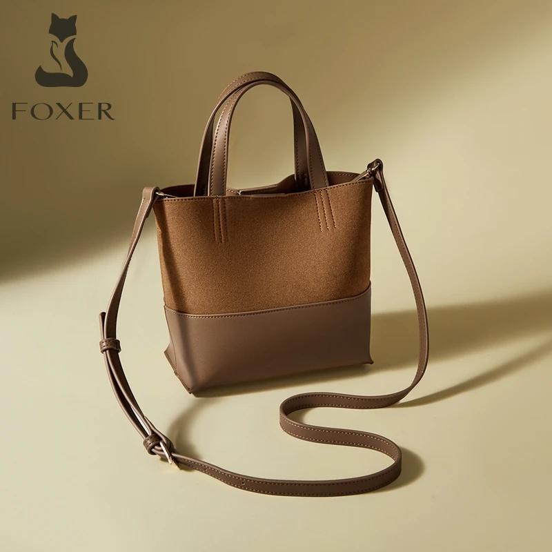 

FOXER Lady's Handbag PU Leather Bucket Purse 2025 Autumn Winter Shoulder Bag Large Capacity Casual Commute Crossbody Bag Fashion
