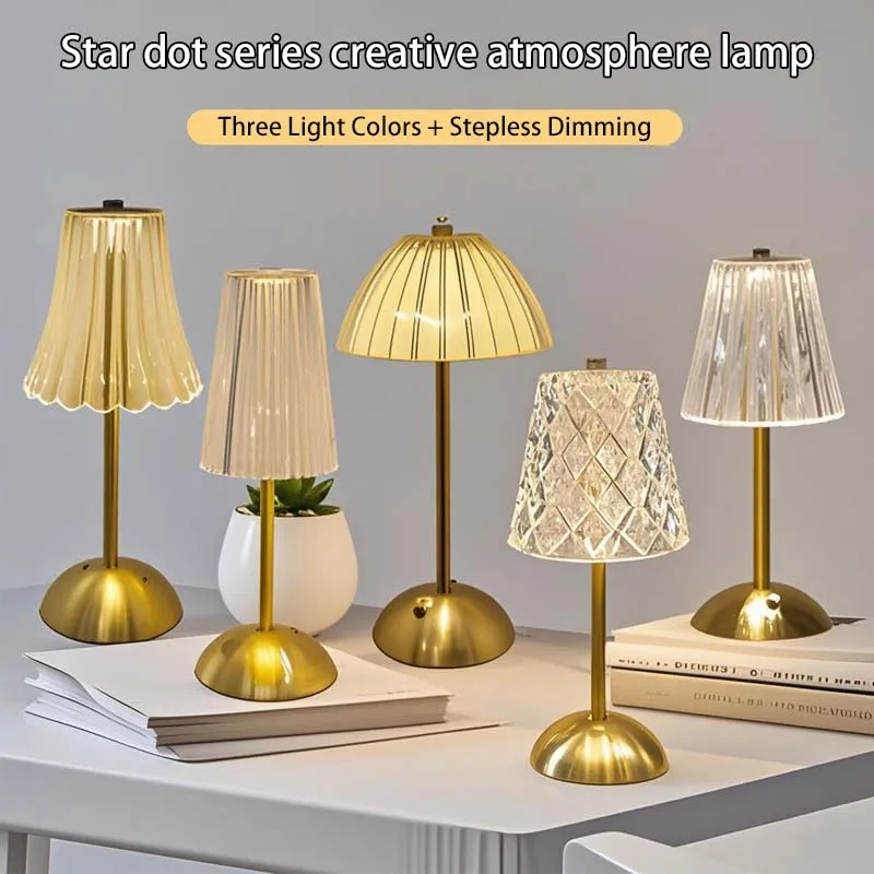 Table Lamp LED Touch Sensor  Dimmable Desktop Night Light Rechargeable Wireless Reading Lamp for Hotel Bar Bedroom Decor Light
