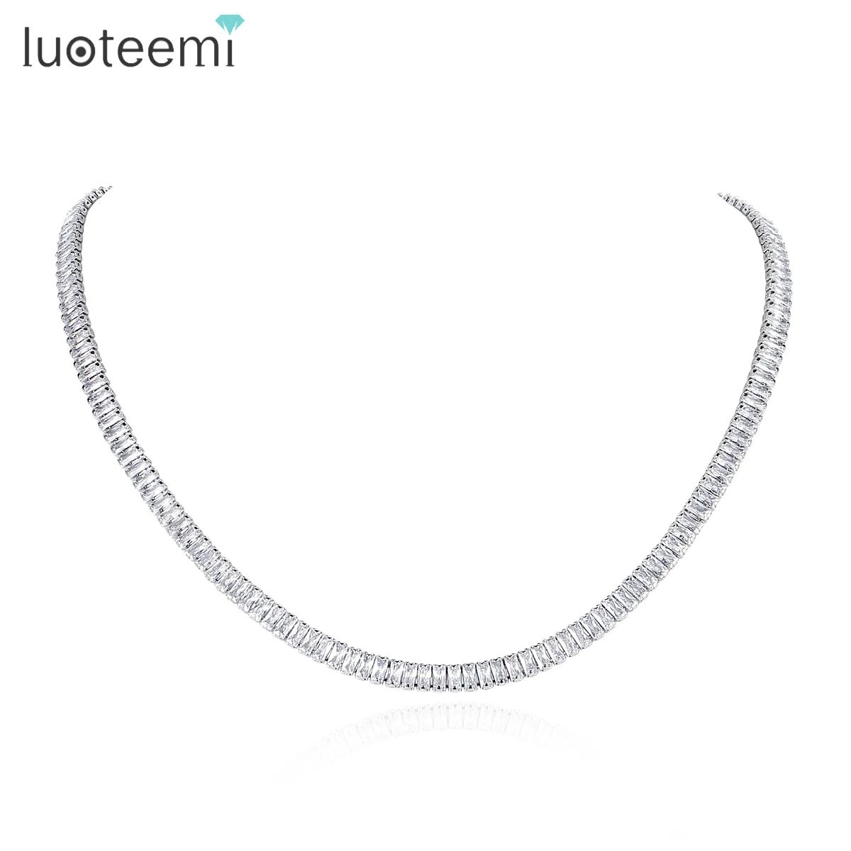 LUOTEEMI Square Cubic Zirconia Charm Tennis Chain for Women Wedding Bridal Fashion Accessories Girl Sexy Summer Party Choker