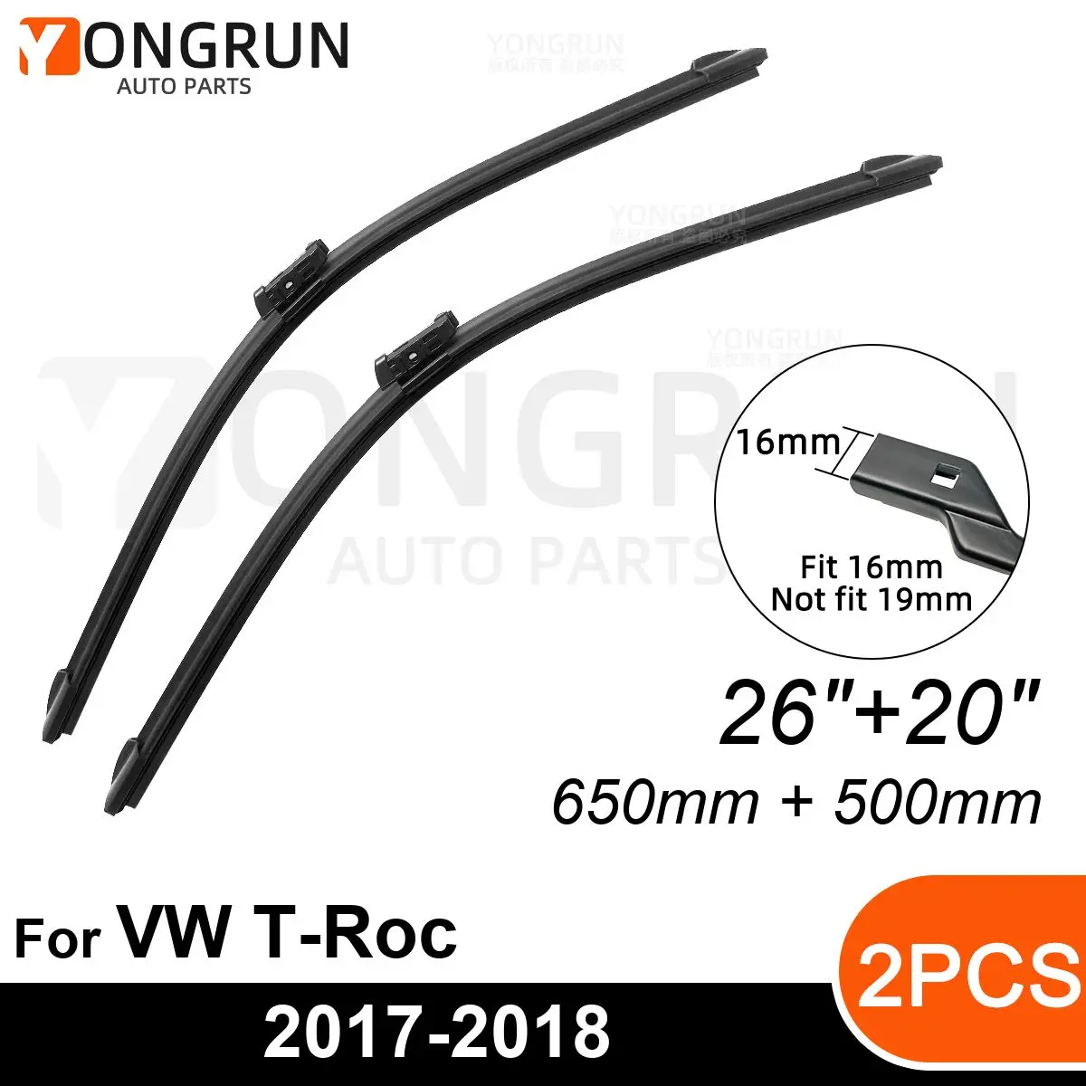 

Front Wipers For VW T-Roc 2017-2018 Wiper Blade Rubber 26"+20" Car Windshield Windscreen Accessories 2017 2018