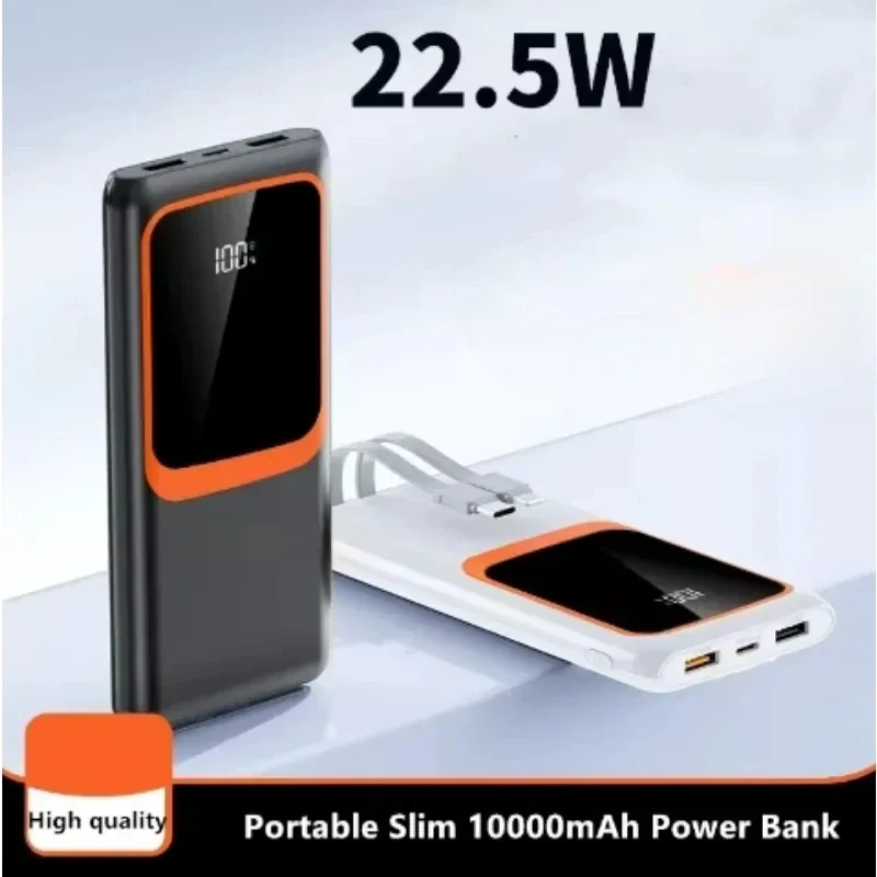 2 สายสําหรับ IPhone Samsung Thin Power Bank 10000 mAh USBC PD 22.5W Fast CHARGING Power Banks จอแสดงผล LED