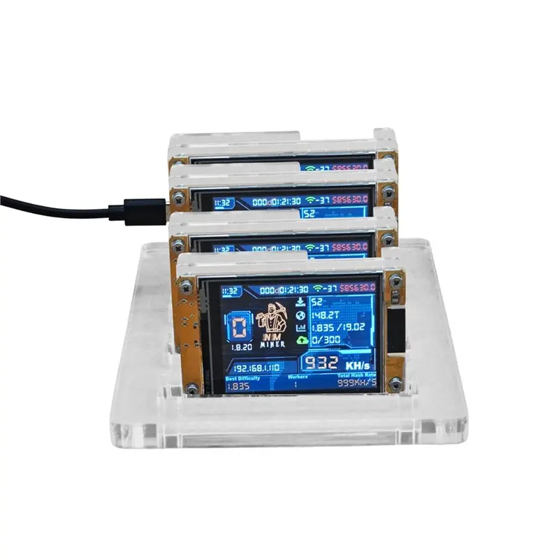 

New!Nerdminer+ BTC Crypto Solo Miner 4X 930KH/S 4 Slots Stand Upgraded Harshrate 2.8 Inch Smart Display Nmminer Lotter