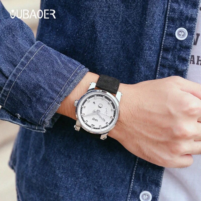 メンズスタイリッシュなビジネスウォッチアナログクォーツムーブメント夜光針30M防水カジュアルレザーストラップファッションウォッチ