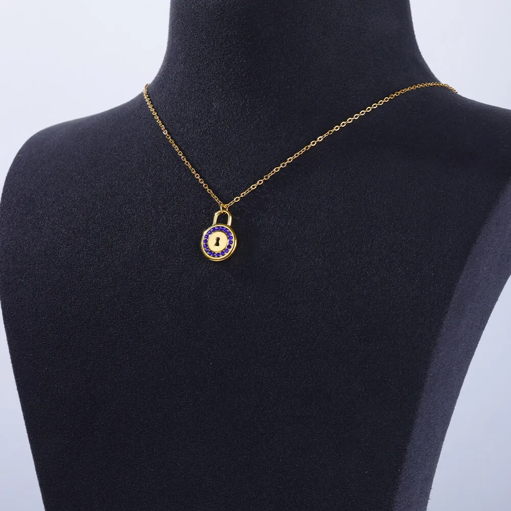 Zircon Lock Necklaces For Women Men Gold Color Stainless Steel Necklace Pendant Female Neck Chain Fashion Jewelry Gift 2024 New