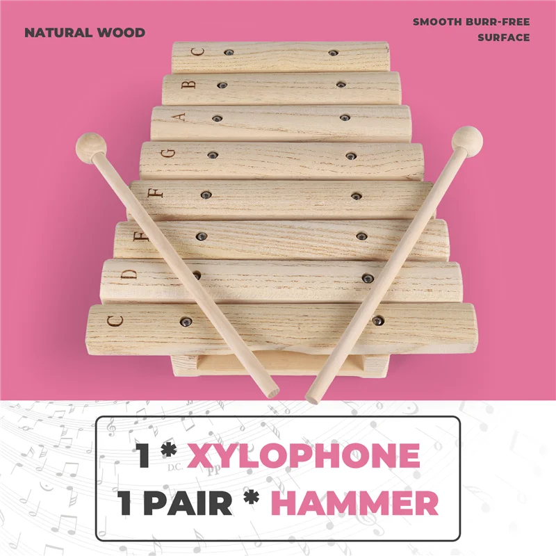 

Children Kids Natural Wood Wooden 8 Tone Xylophone Percussion Toy Musical Instrument For Kids Music Develop-AA02