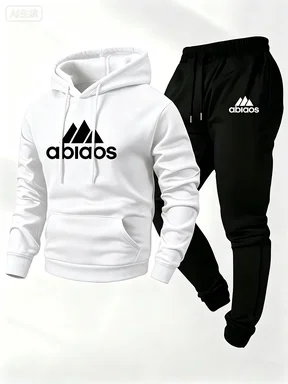 2026 New Men's Sporty Printed Fashion Trendy Casual Hooded Sweatshirt and Long Pants Set