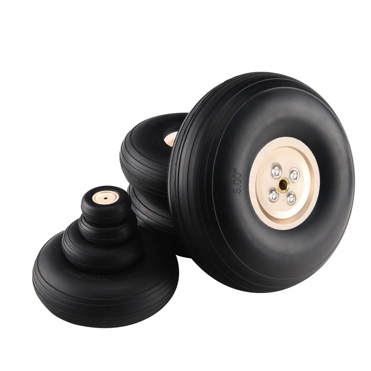 1 Pair 1/2/3/4/5/2.25/3.5/3.75 inch PU Wheels w/Golden Frosted Aluminum Hub for RC Tools Plane