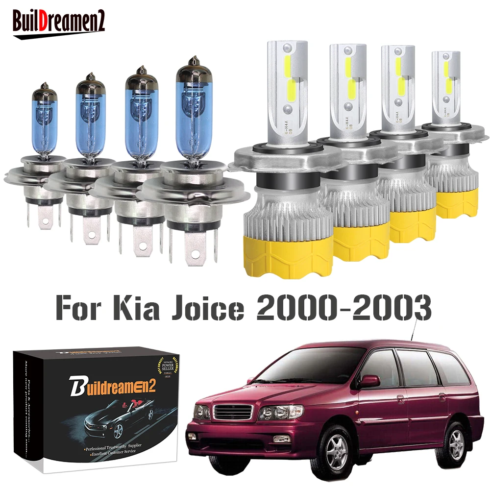 4 X Car Front Headlight Hi/Lo Beam LED Halogen Headlamp Bulb High Low Beam 12V For Kia Joice MPV 2000 2001 2002 2003