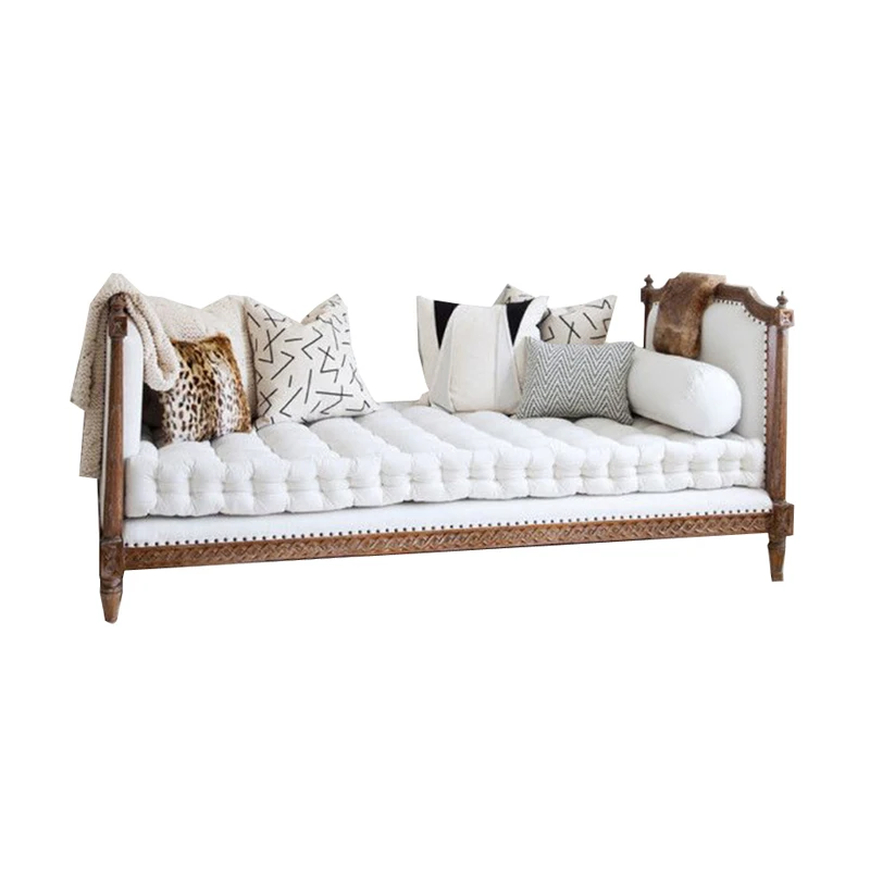 

French solid wood sofa couch, retro old sofa bed, bedroom, bedside couch, sofa bed, model room furniture