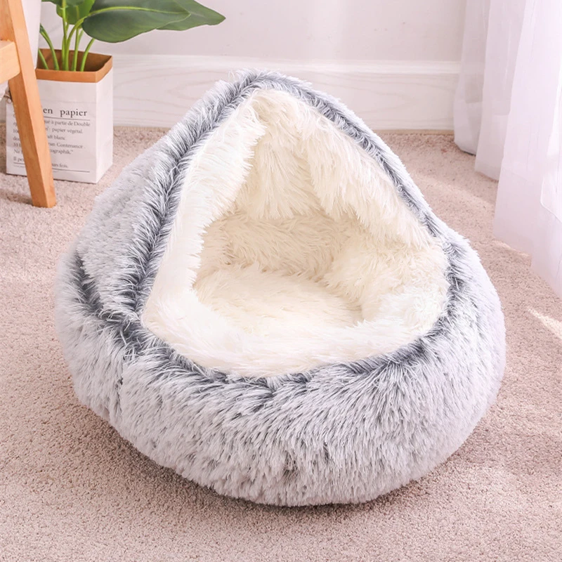 New Plush Pet Kennel Cat And Dog Kennel Half Pack Round Nest Mattress Short Plush Semi-Closed Fall And Winter Warmth