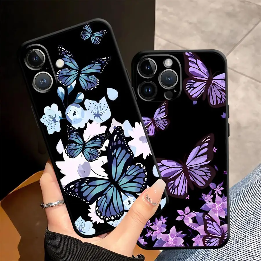 เคสโทรศัพท์แบบนิ่มลายผีเสื้อสไตล์เรโทรสีดำ สำหรับ iPhone 7 8 13 12 11 17 Pro Max 17Air XR 15 16 14 Plus XS Max