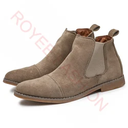 Fashion Shoes Yellow Chelsea Boots Men Comfort Dress Boots Men Business Shoes Men's Suede Leather Shoes Zapatos Hombre Ankle boo