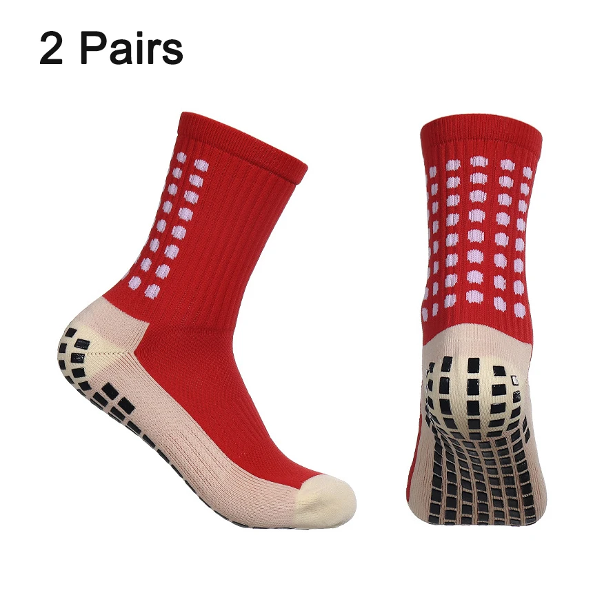 2 Paar Herren-Fußballsocken für Erwachsene, Herren und Damen, selbstklebende Fußballsocken, Herren-Sportsocken, rutschfeste Silikonsocken