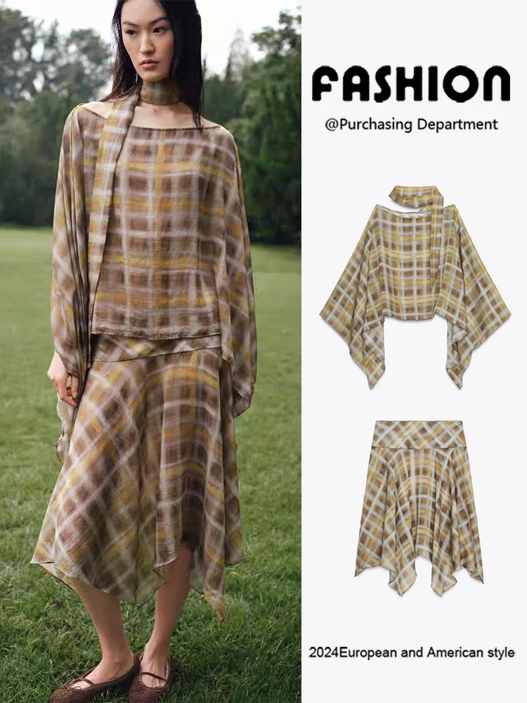 

Модный клетчатый шарф-снуд, новинка зимы, женская юбка миди, этнический сценический костюм, традиционная одежда Ханьфу