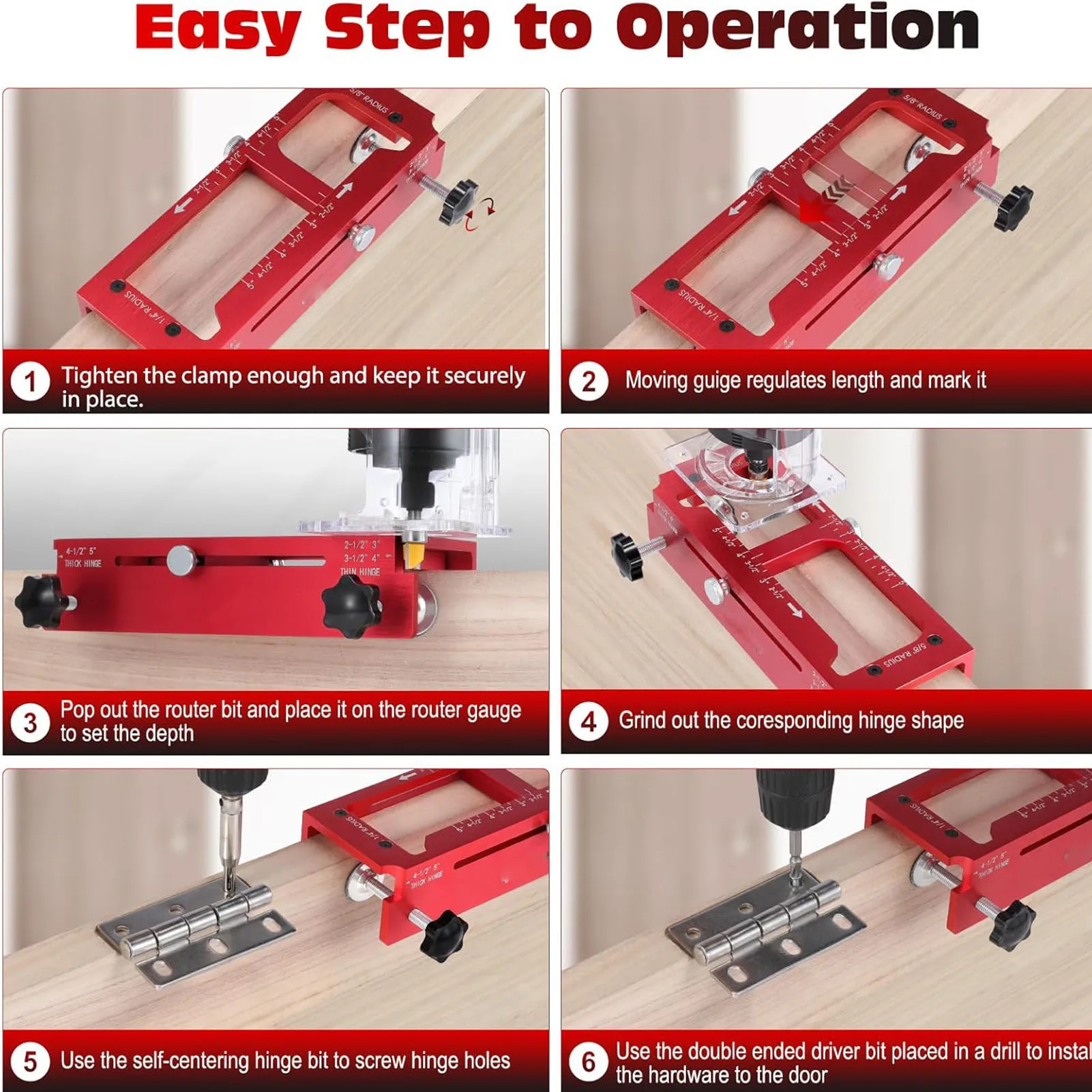 Door Hinge Jig Router Template Adjustable Mortise Jig for 2.5 to 5inch Length and Thicknesses 1/4in 5/8in Radius Square Corner